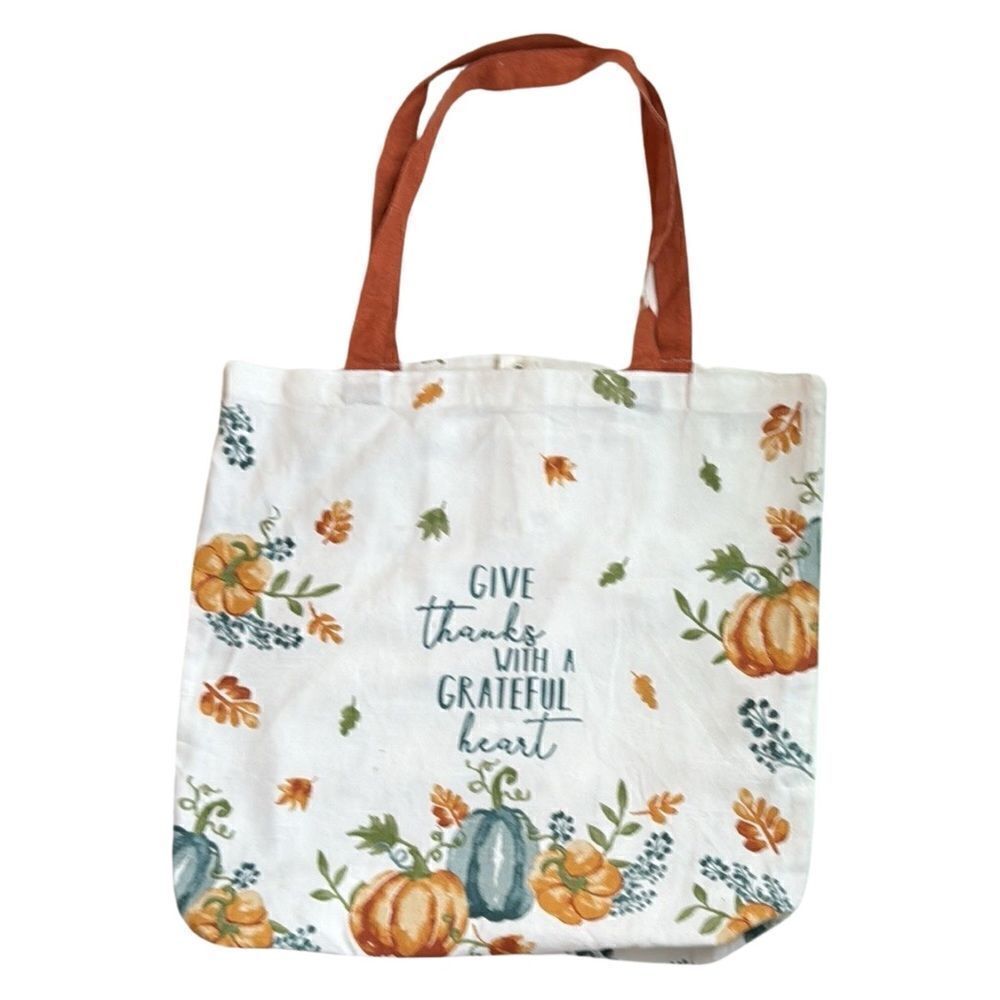 Envouge Give Thanks Grateful Heart 100% Printed Canvas Tote Bag NWT